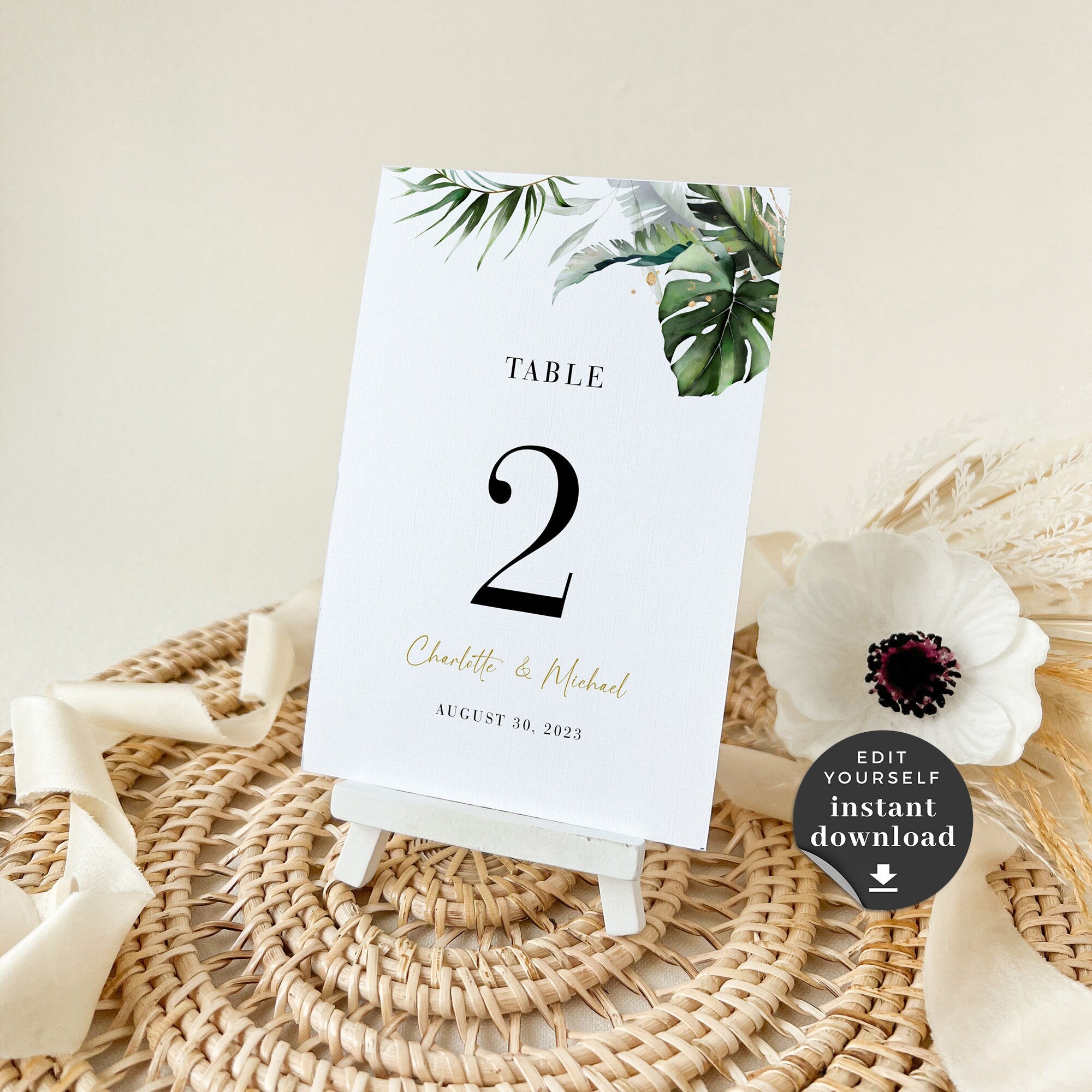 PALMA Tropical Wedding Table Numbers Template