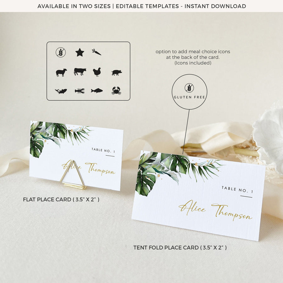 Tropical Wedding Place Cards Template