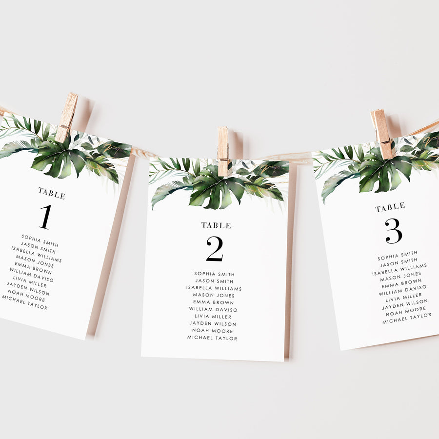 Tropical Wedding Seating Cards Template Tropical Wedding Seating Cards Template