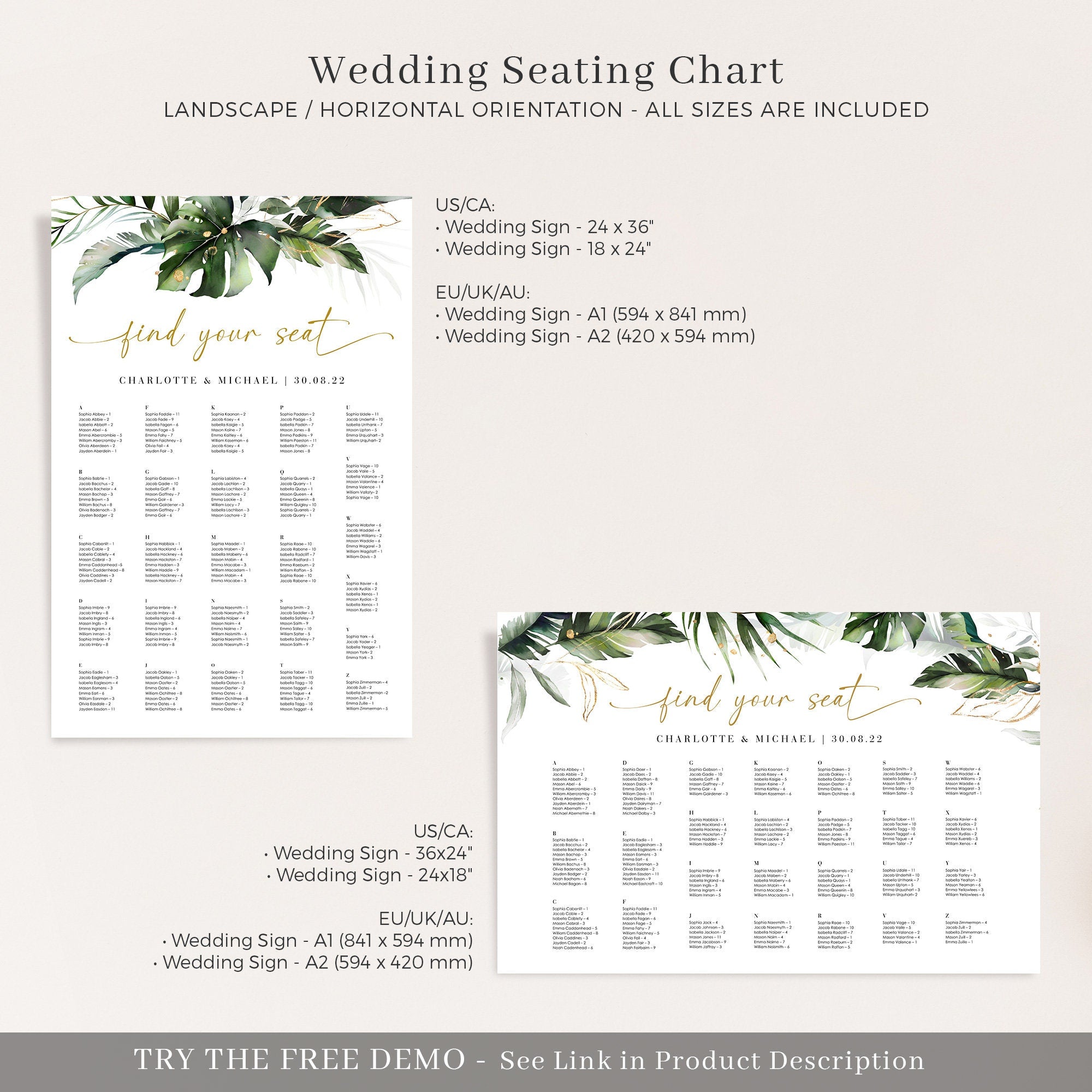 PALMA Tropical Wedding Seating Chart Plan Template