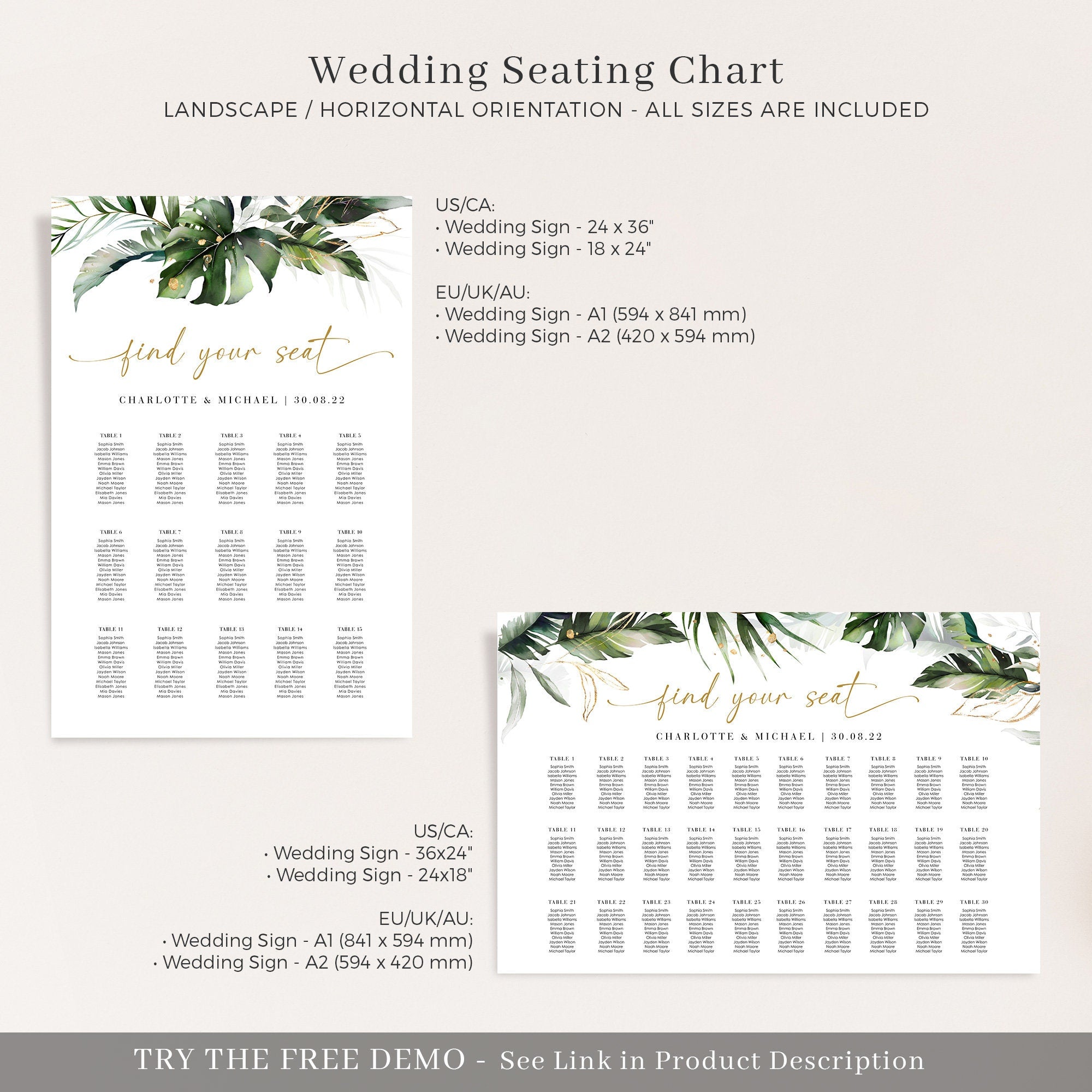 PALMA Tropical Wedding Seating Chart Plan Template
