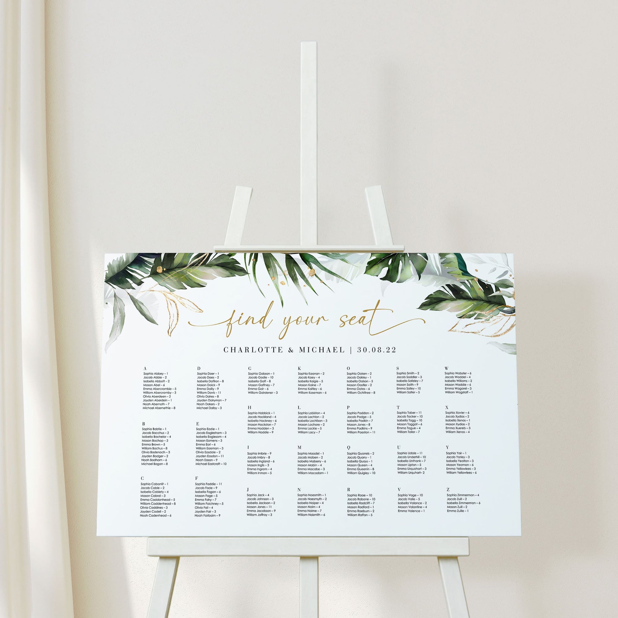PALMA Tropical Wedding Seating Chart Plan Template