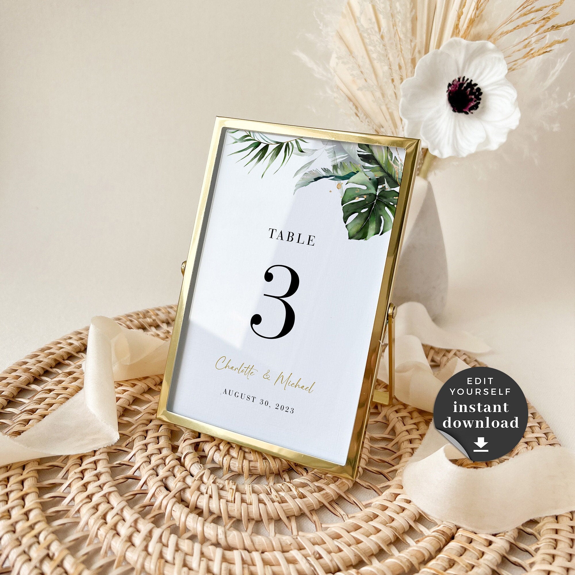 PALMA Tropical Wedding Table Numbers Template