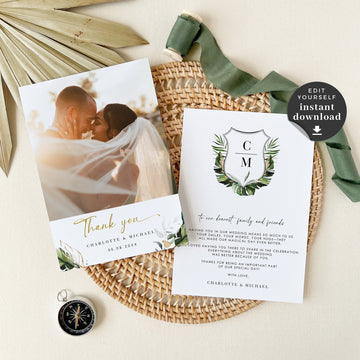 Tropical Wedding Thank You Cards Template