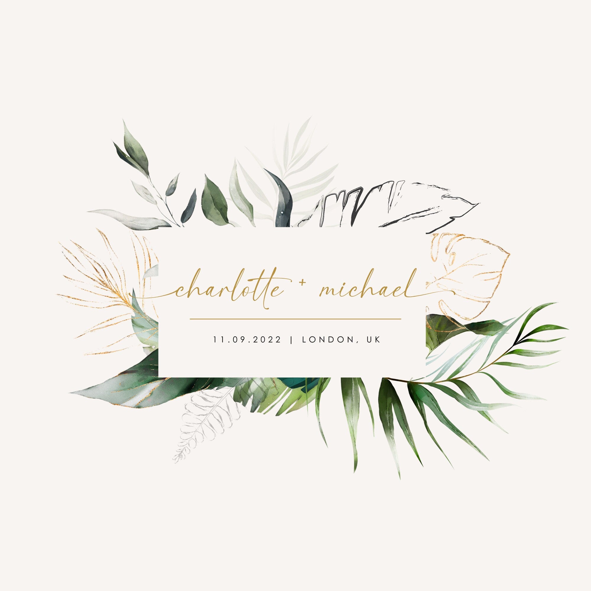 PALMA Monogram with Initials Tropical Wedding Logo Template