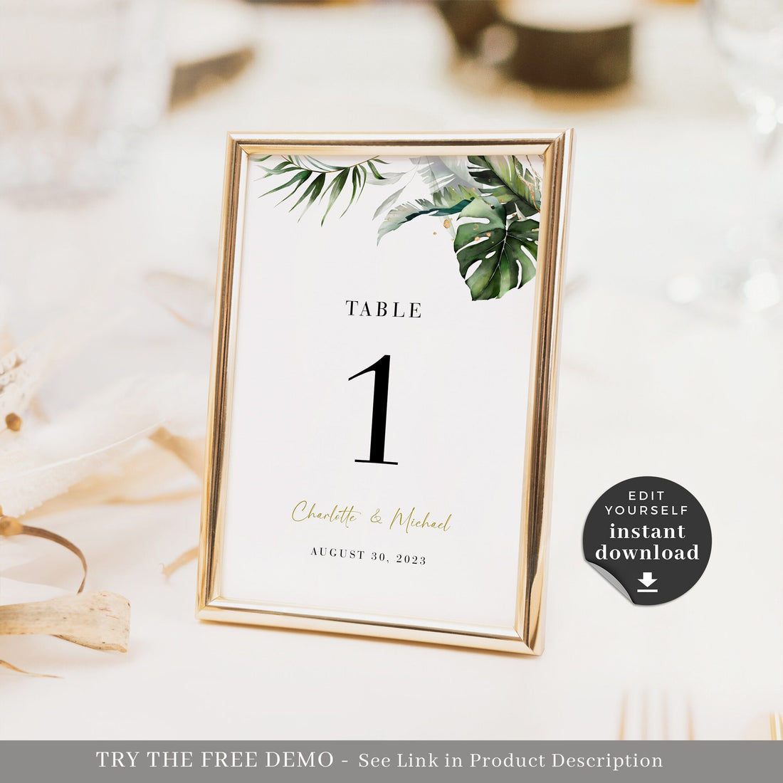 PALMA Tropical Wedding Table Numbers Template