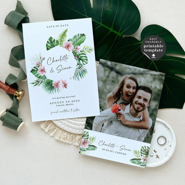 Tropical Flowers Save the Date Template