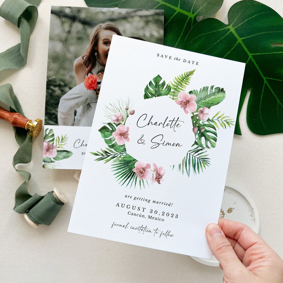 Tropical Flowers Save the Date Template