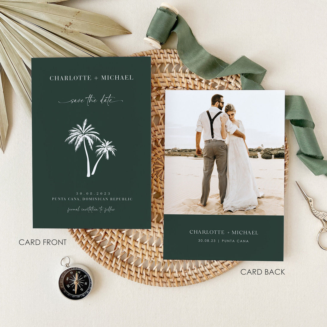 Tropical Palm Trees Save the Date Invitation Template
