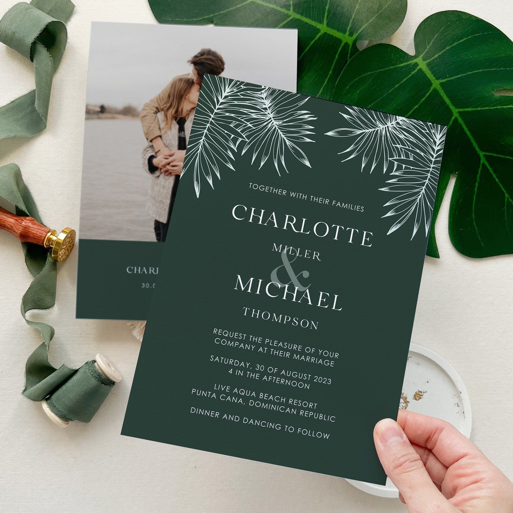 Tropical Palm Leaves Wedding Invitation Template