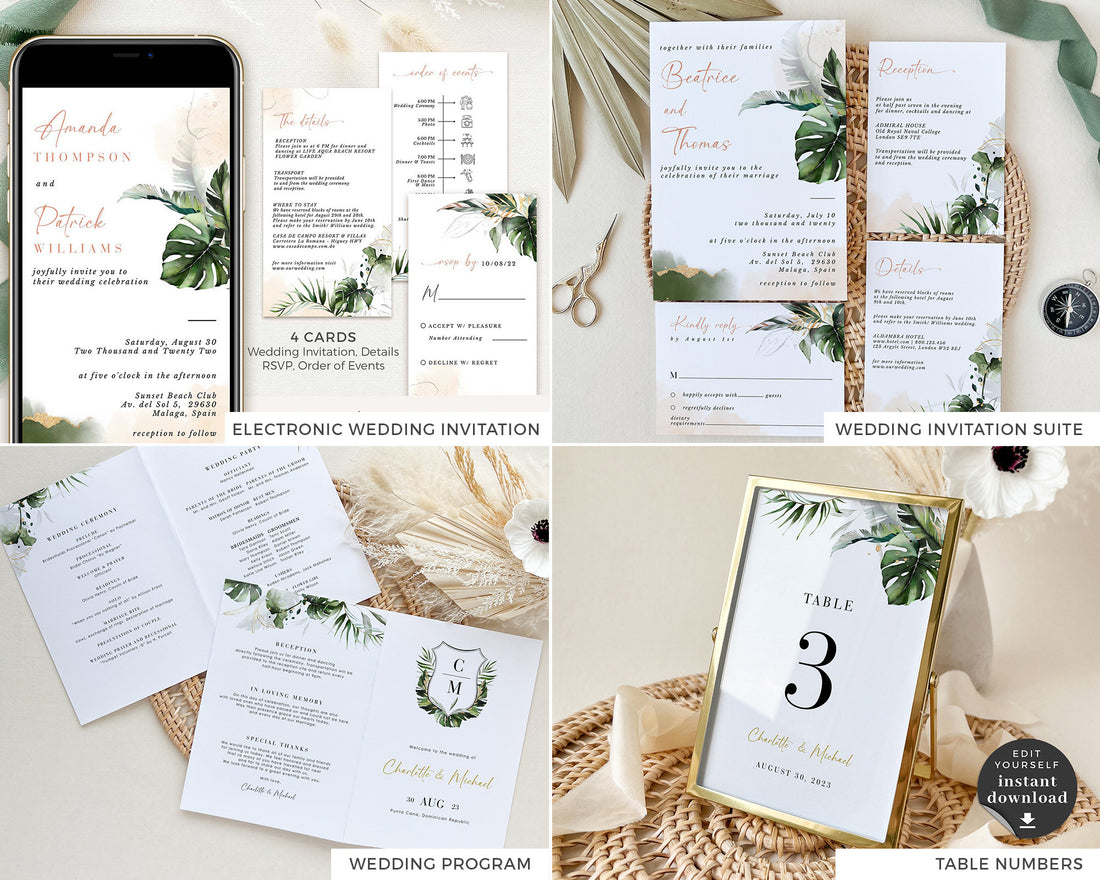 Tropical Wedding Printable Stationery Bundle Template