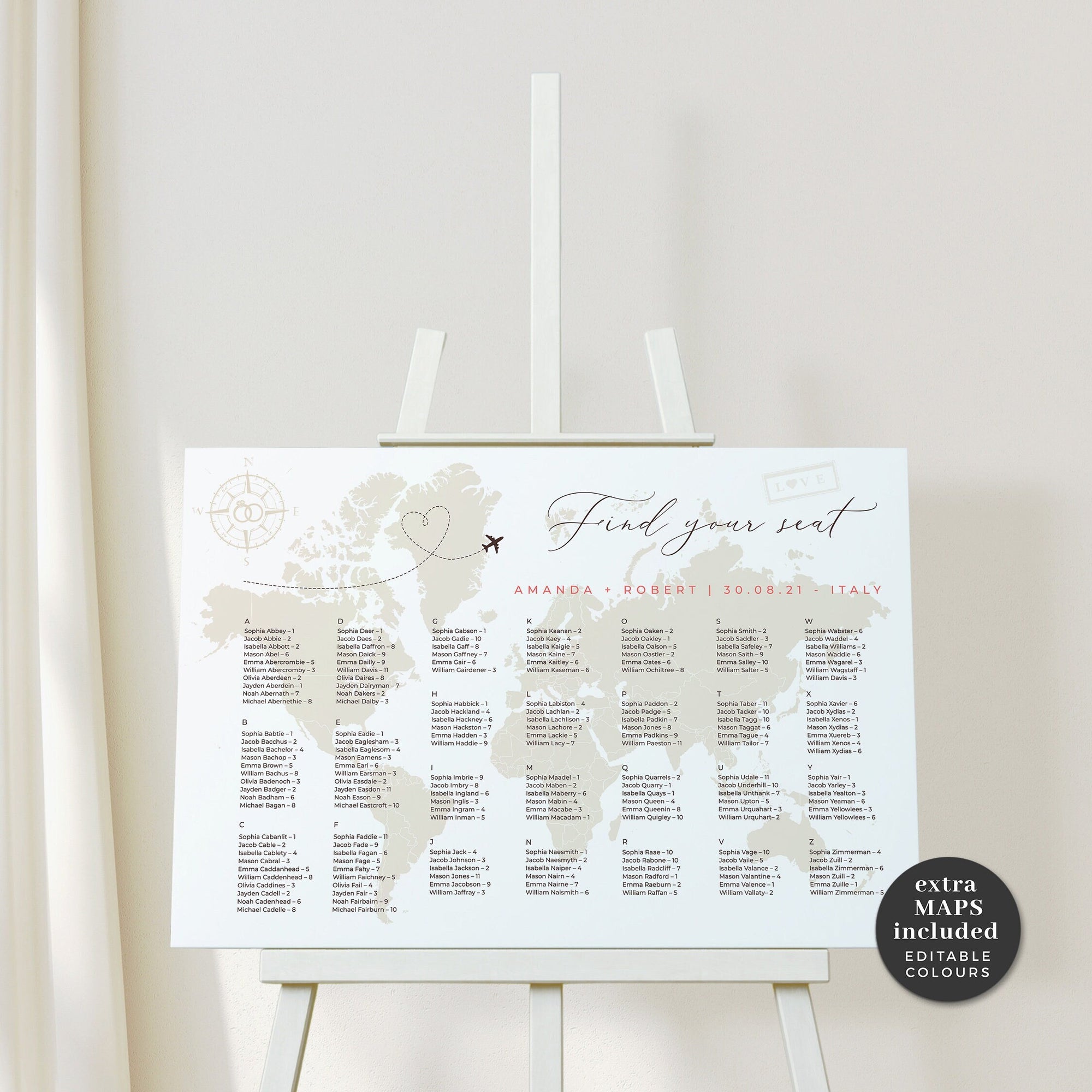 SOFIA Alphabetical Wedding Seating Chart Template
