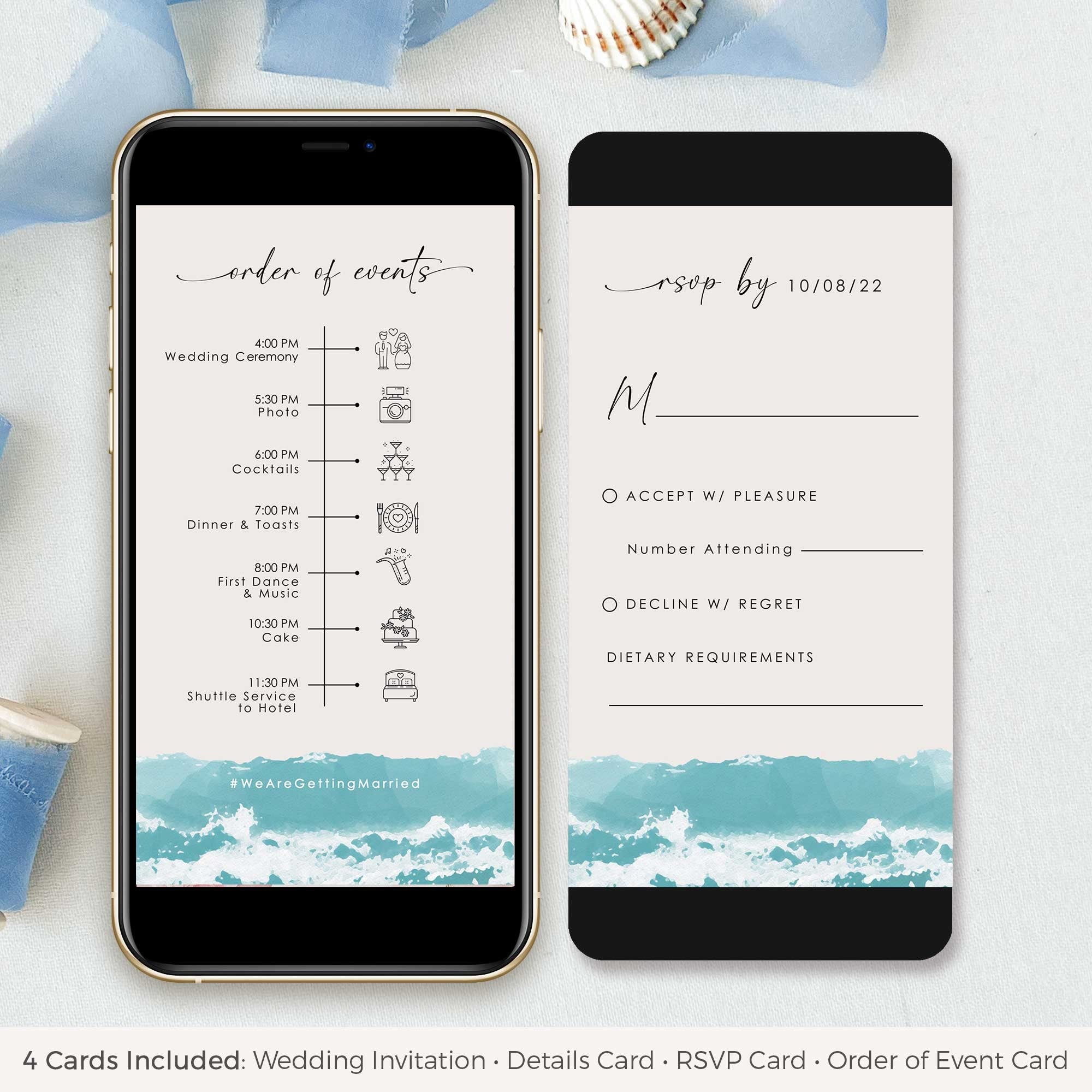 Electronic Beach Wedding Invitation with Rsvp