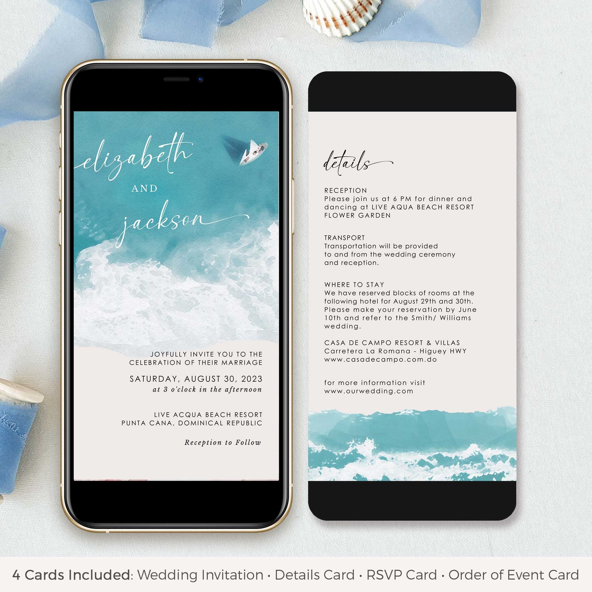 Electronic Beach Wedding Invitation with Rsvp