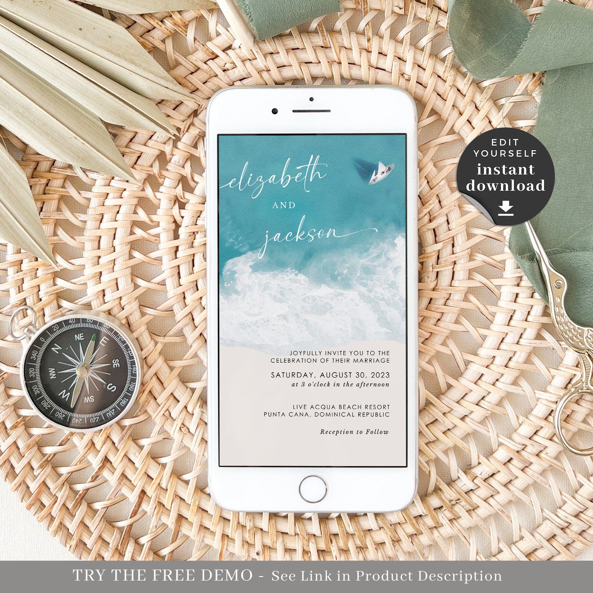 Electronic Beach Wedding Invitation with Rsvp