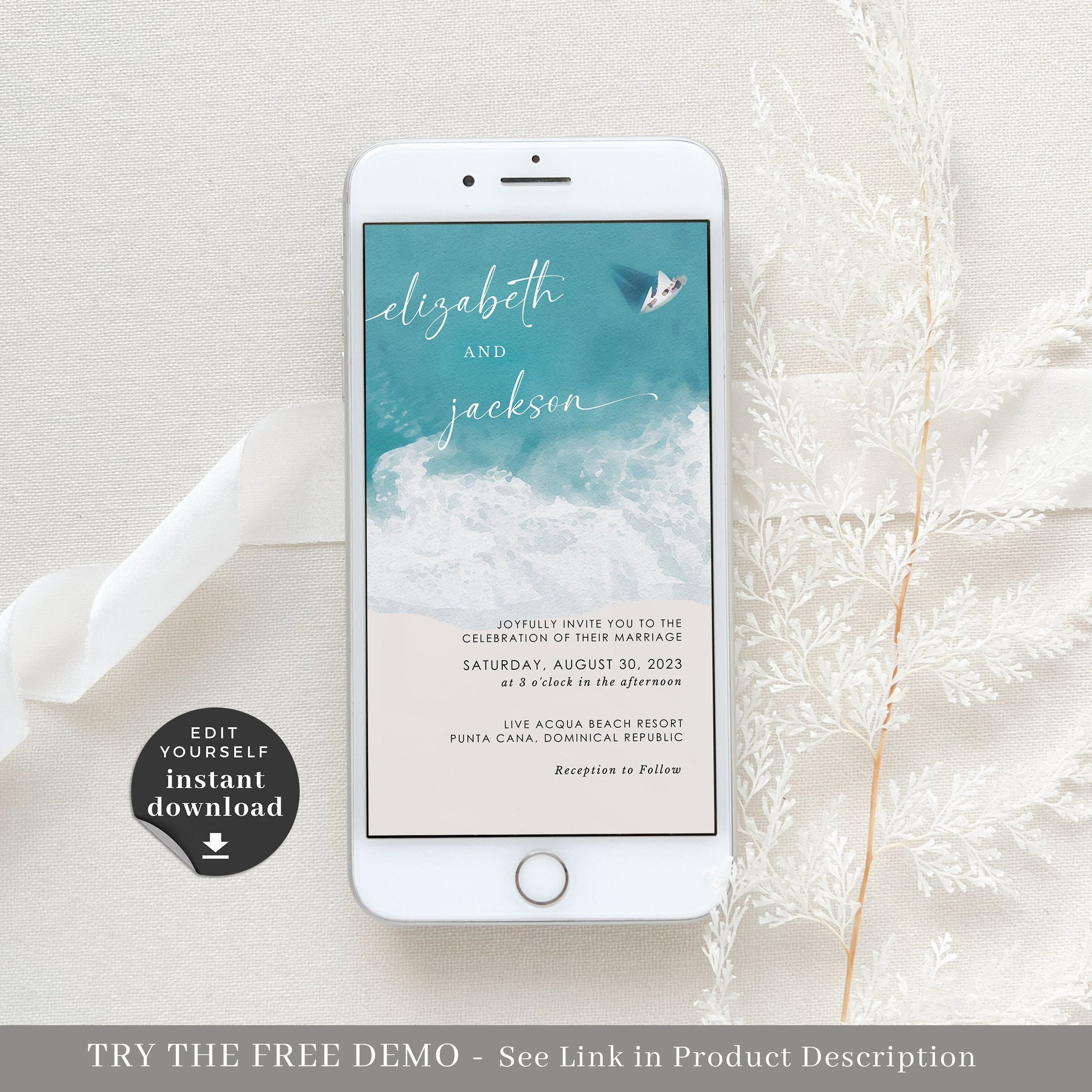 Electronic Beach Wedding Invitation with Rsvp