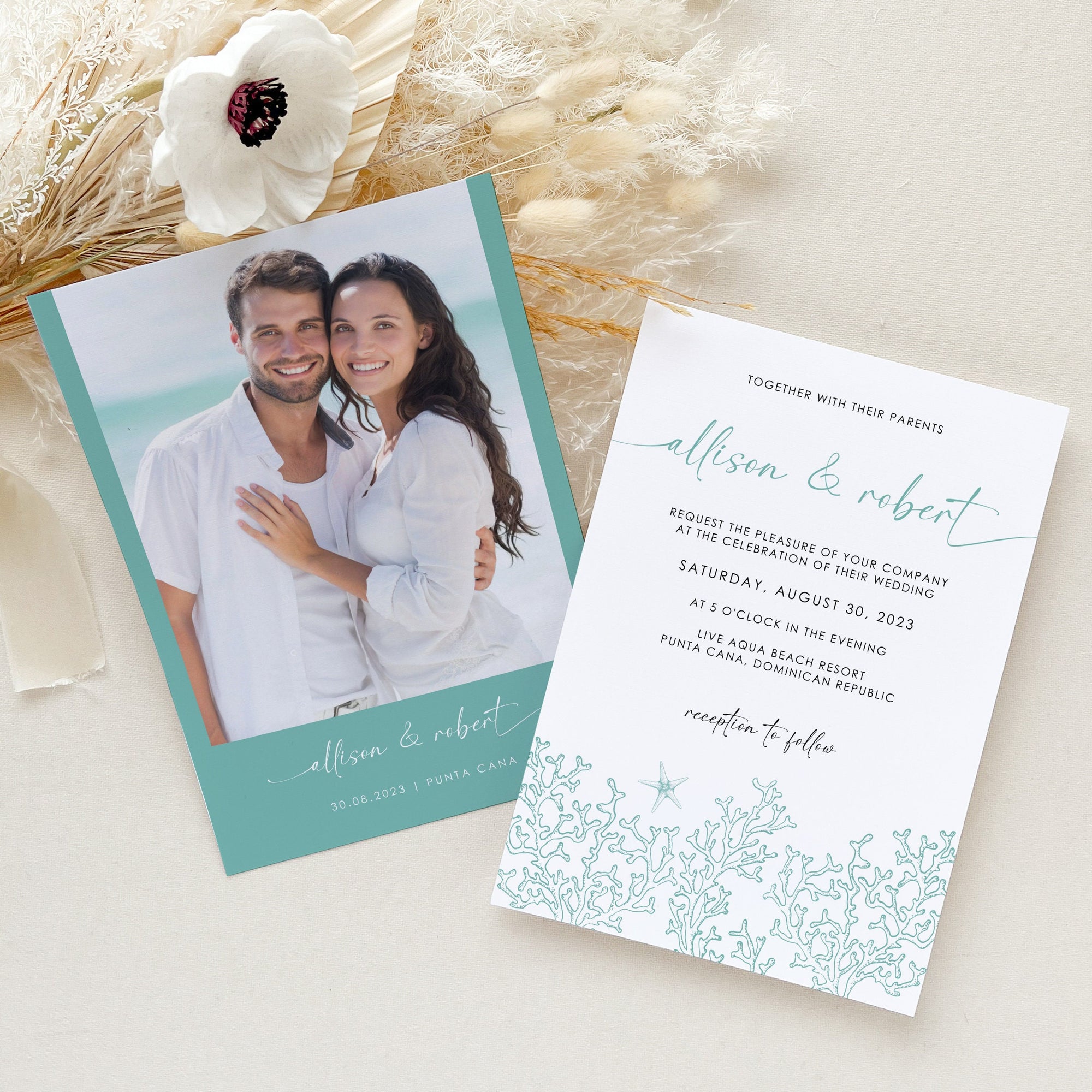 AIDA | Ocean Wedding Invitation Template with Photo Template