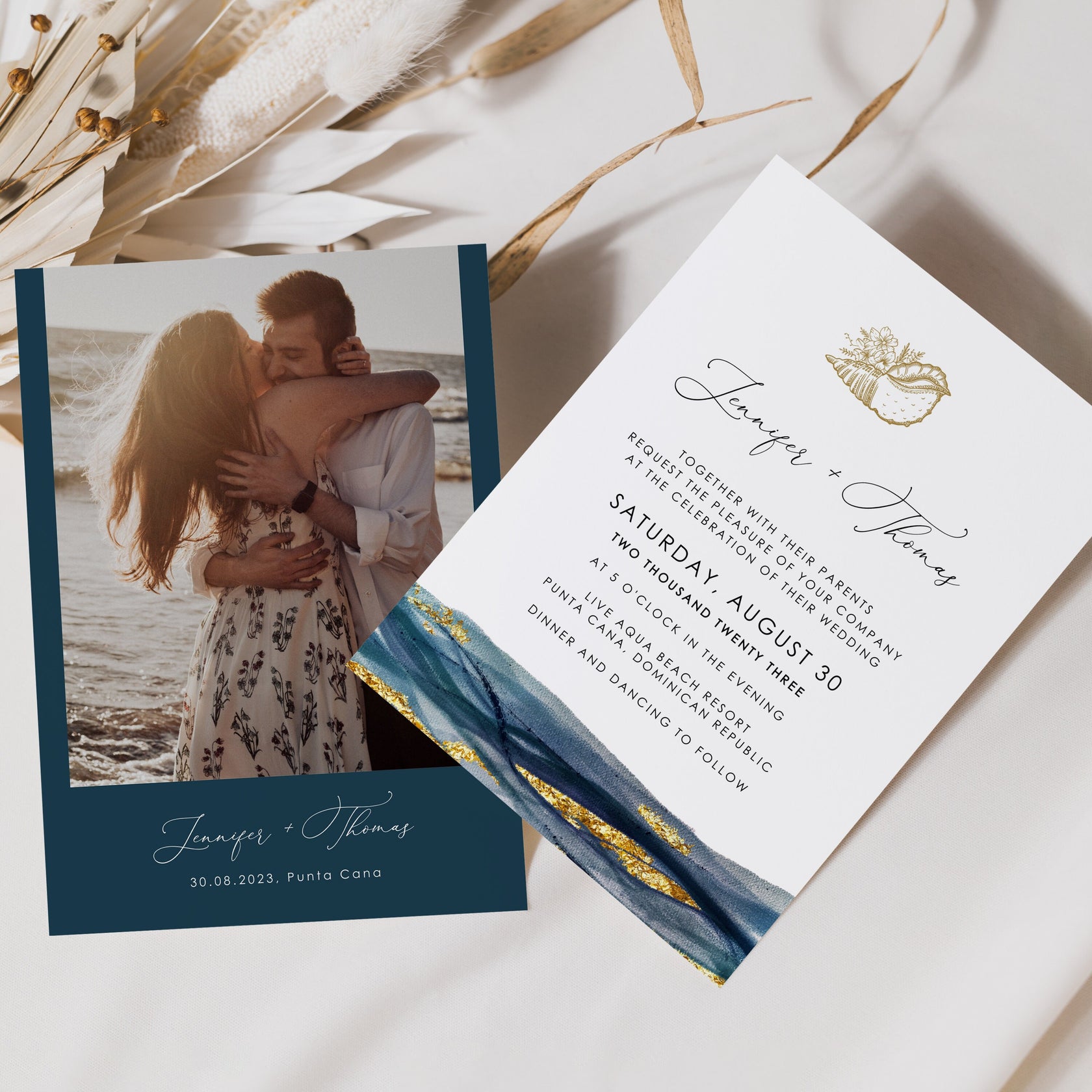 NOA | Navy and Gold Beach Wedding Invitation Template