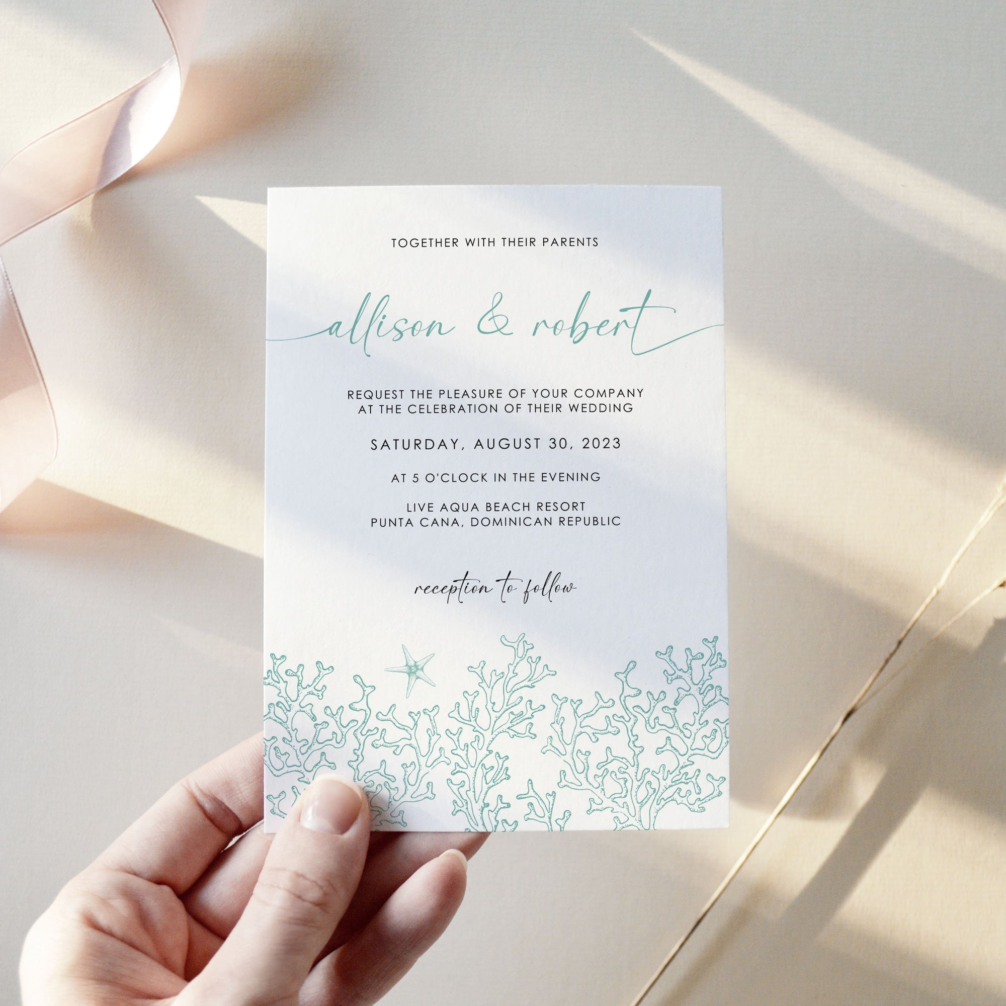 AIDA | Ocean Wedding Invitation Template with Photo Template