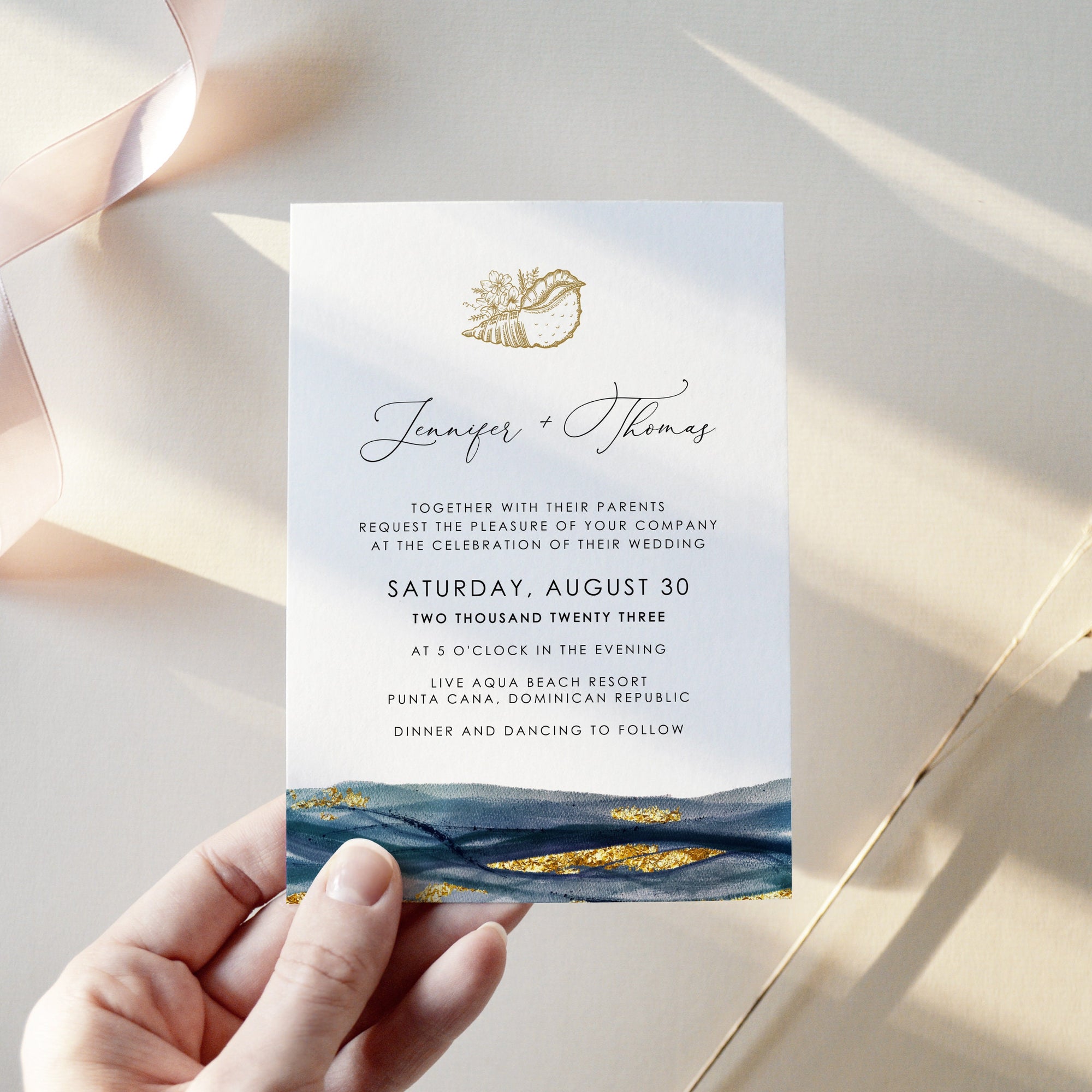 NOA | Navy and Gold Beach Wedding Invitation Template