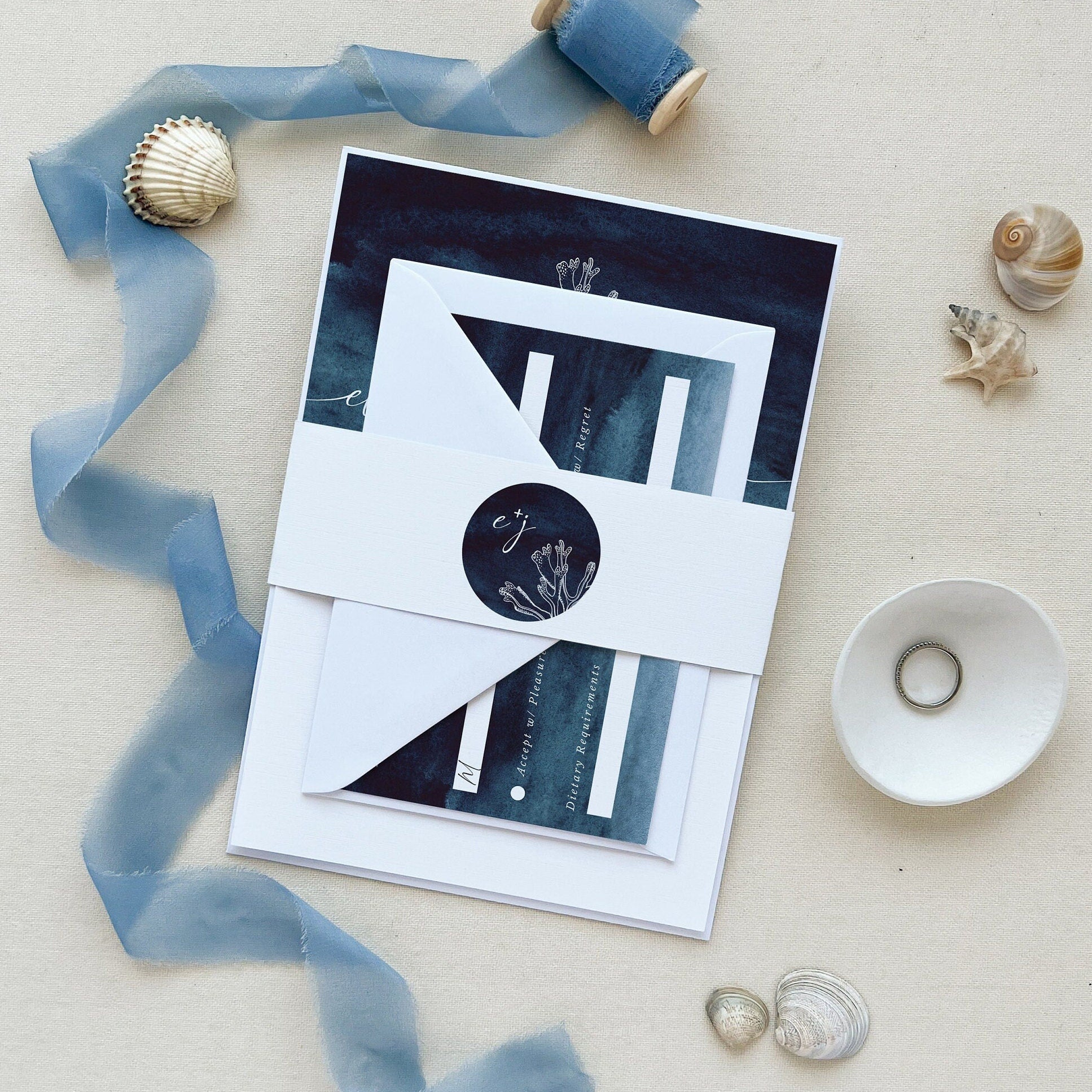ZAHARA | Navy Destination Beach Wedding Invitation Kit Template