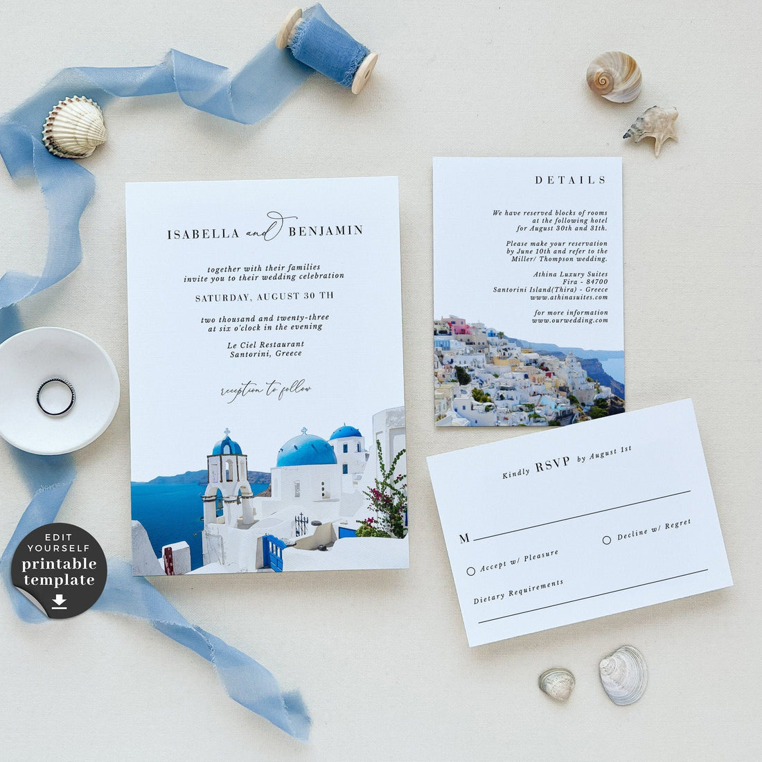 SANTORINI | Greece Wedding Invitation Suite Template