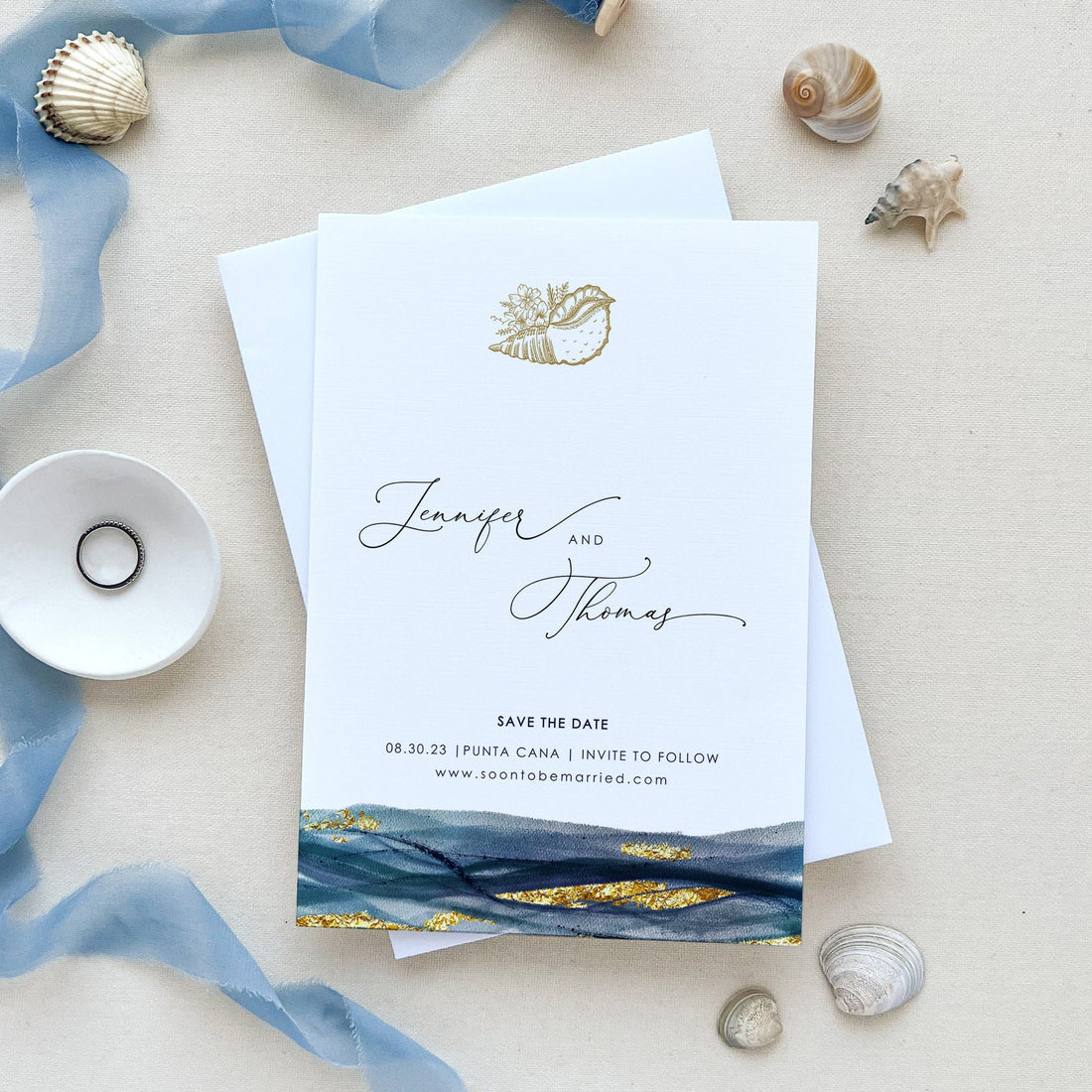 Noa | Navy & Gold Nautical Save the Date Template