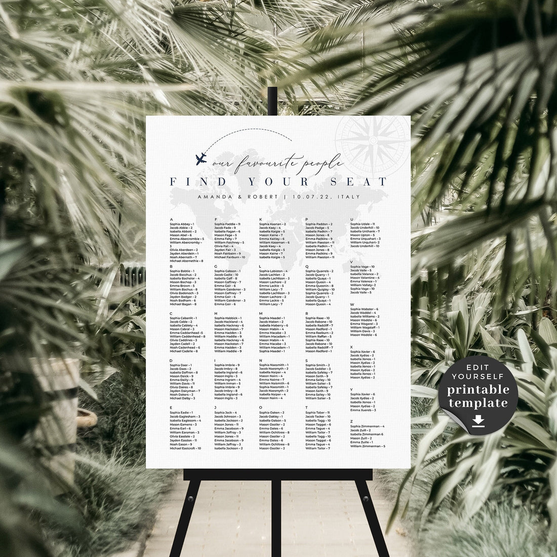 Alphabetical Seating Chart Template Travel Theme