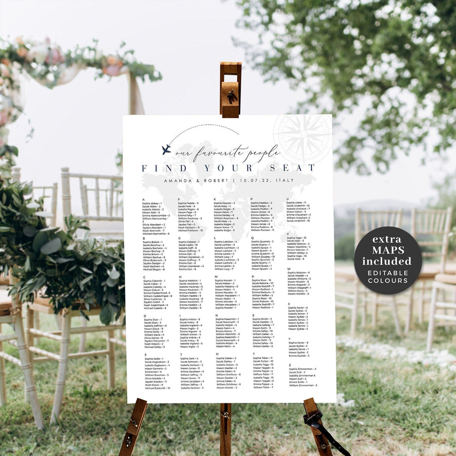 Alphabetical Seating Chart Template Travel Theme