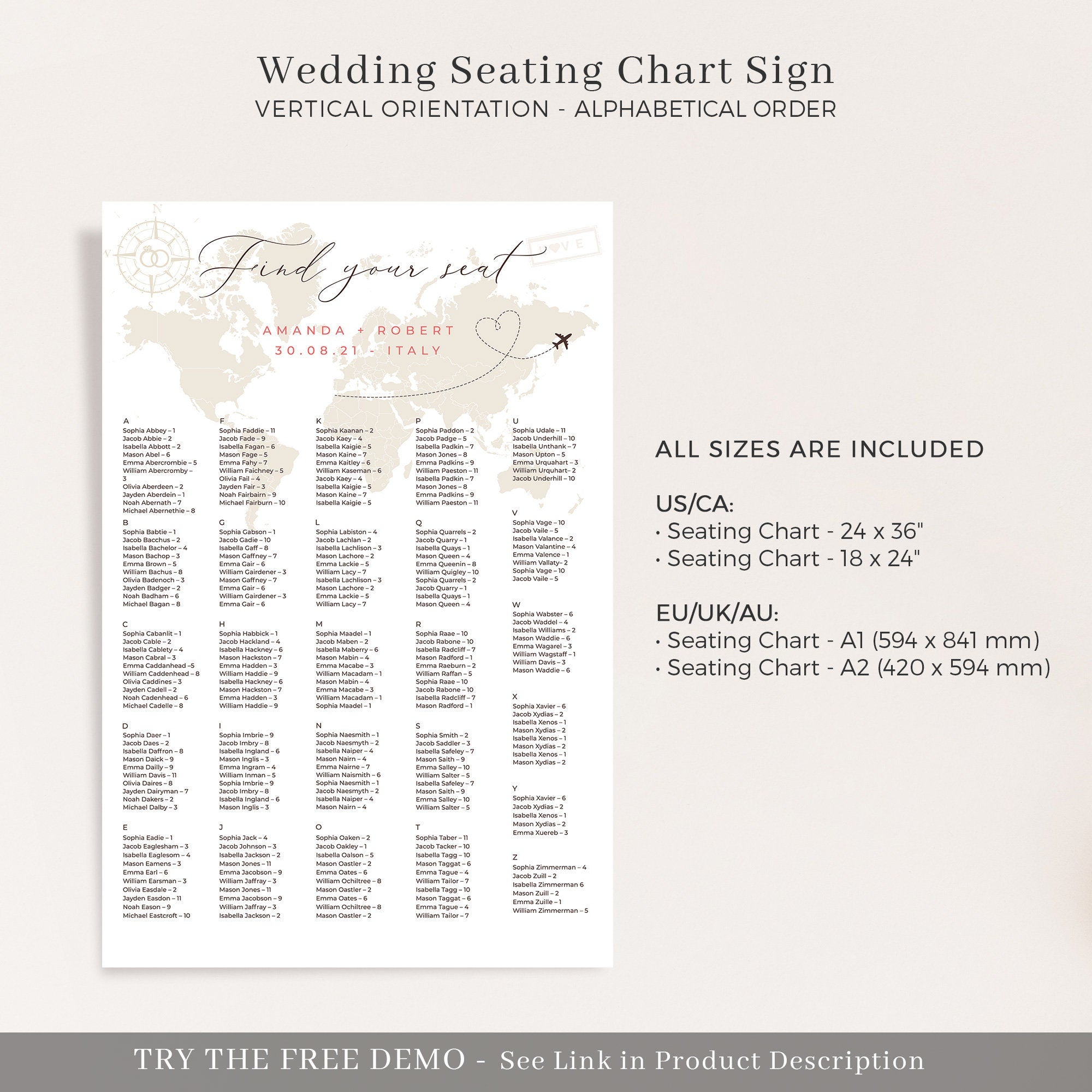 SOFIA Alphabetical Seating Chart Wedding Template