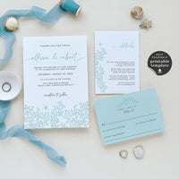 AIDA | Ocean Wedding Invitation with Rsvp Set Template