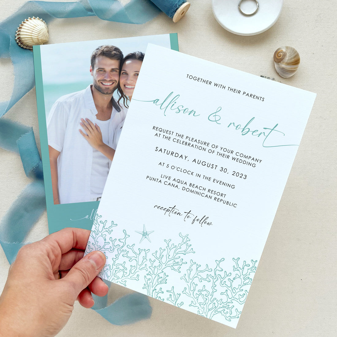 AIDA | Ocean Wedding Invitation with Rsvp Set Template