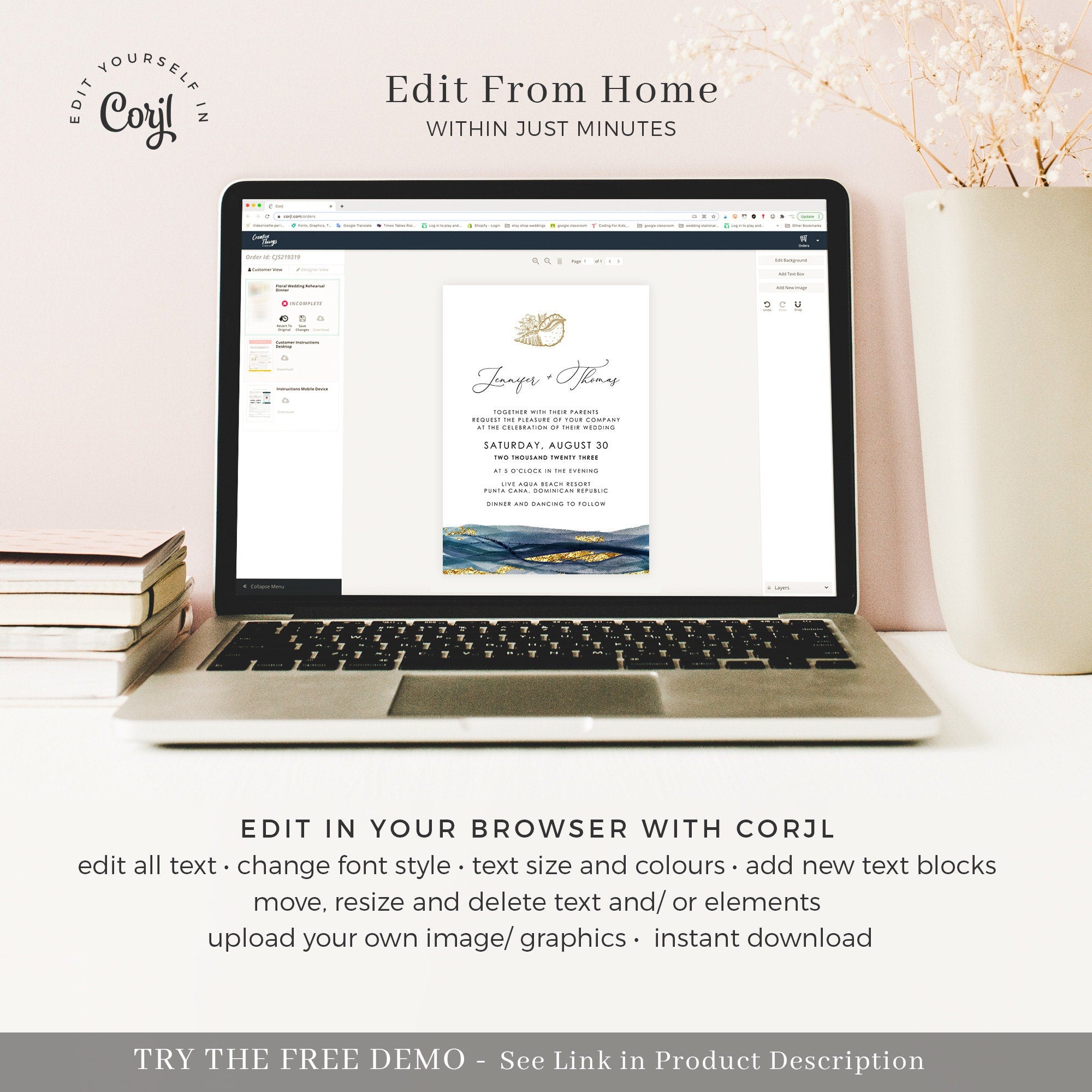NOA | Navy and Gold Beach Wedding Invitation Template