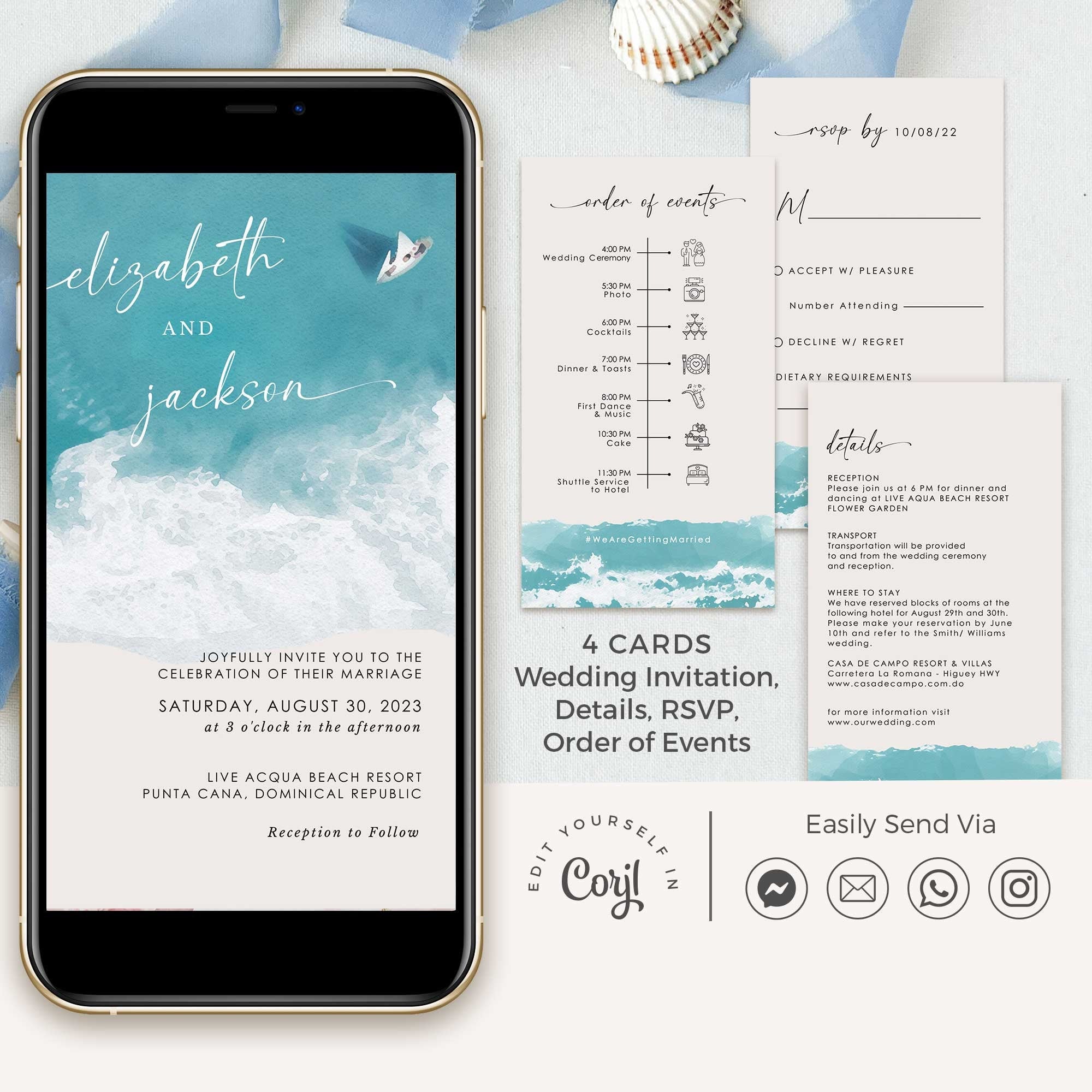 Electronic Beach Wedding Invitation with Rsvp