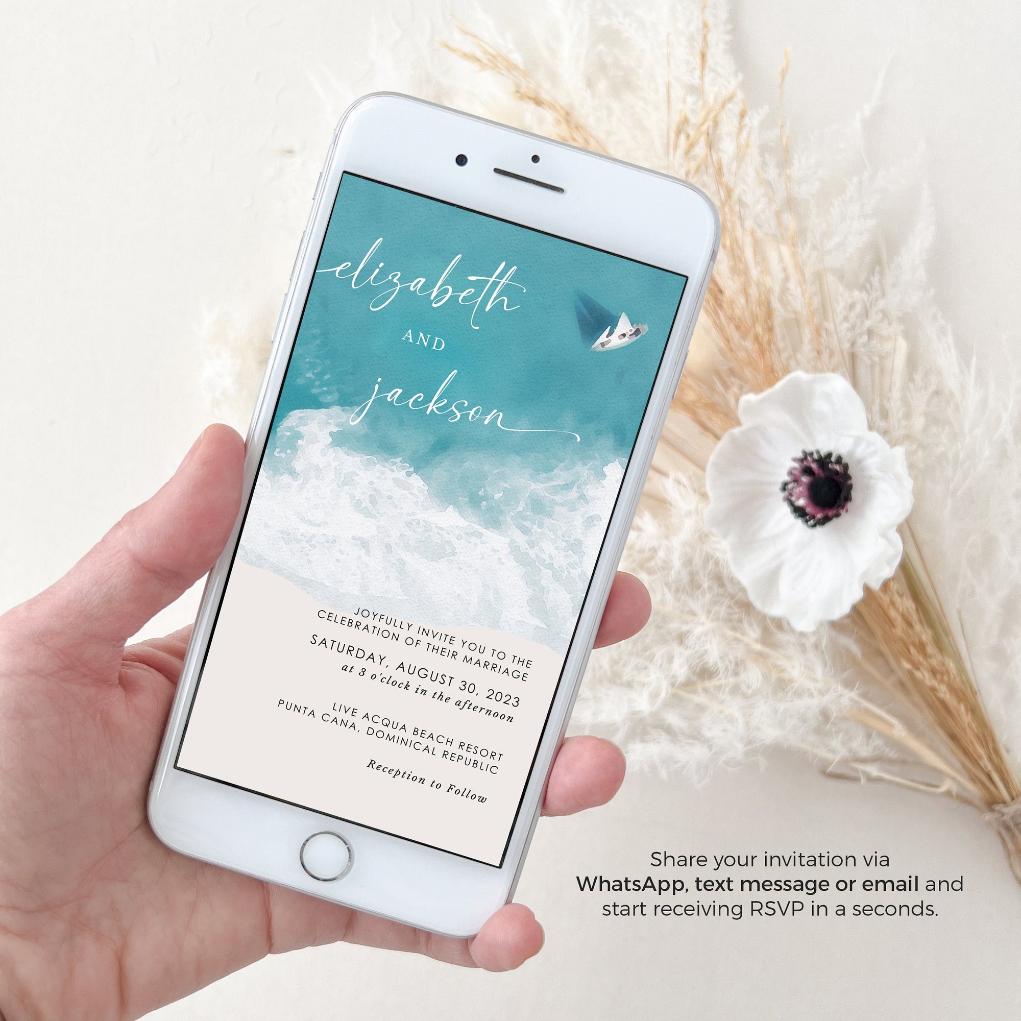 Electronic Beach Wedding Invitation with Rsvp