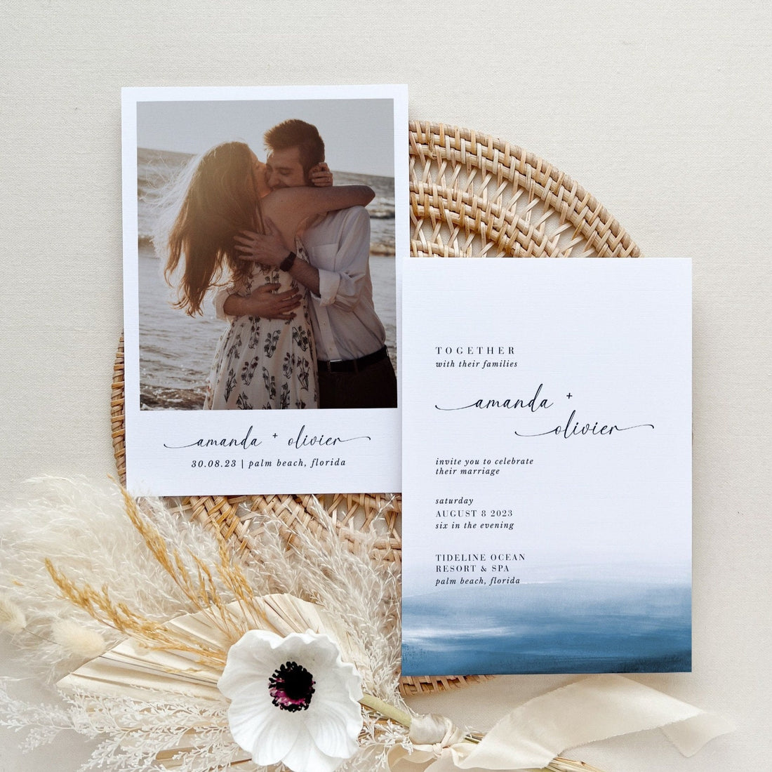 Elettra | Modern Beach Wedding Invitation Template with Rsvp