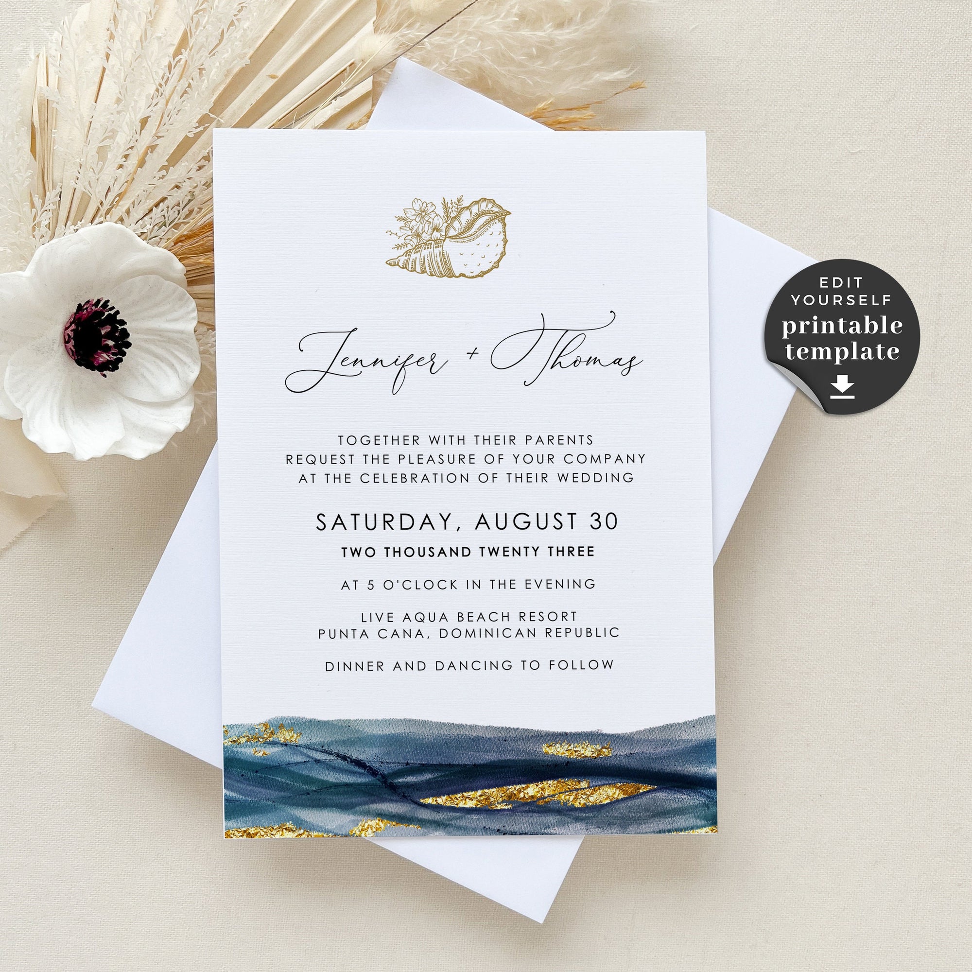 NOA | Navy and Gold Beach Wedding Invitation Template