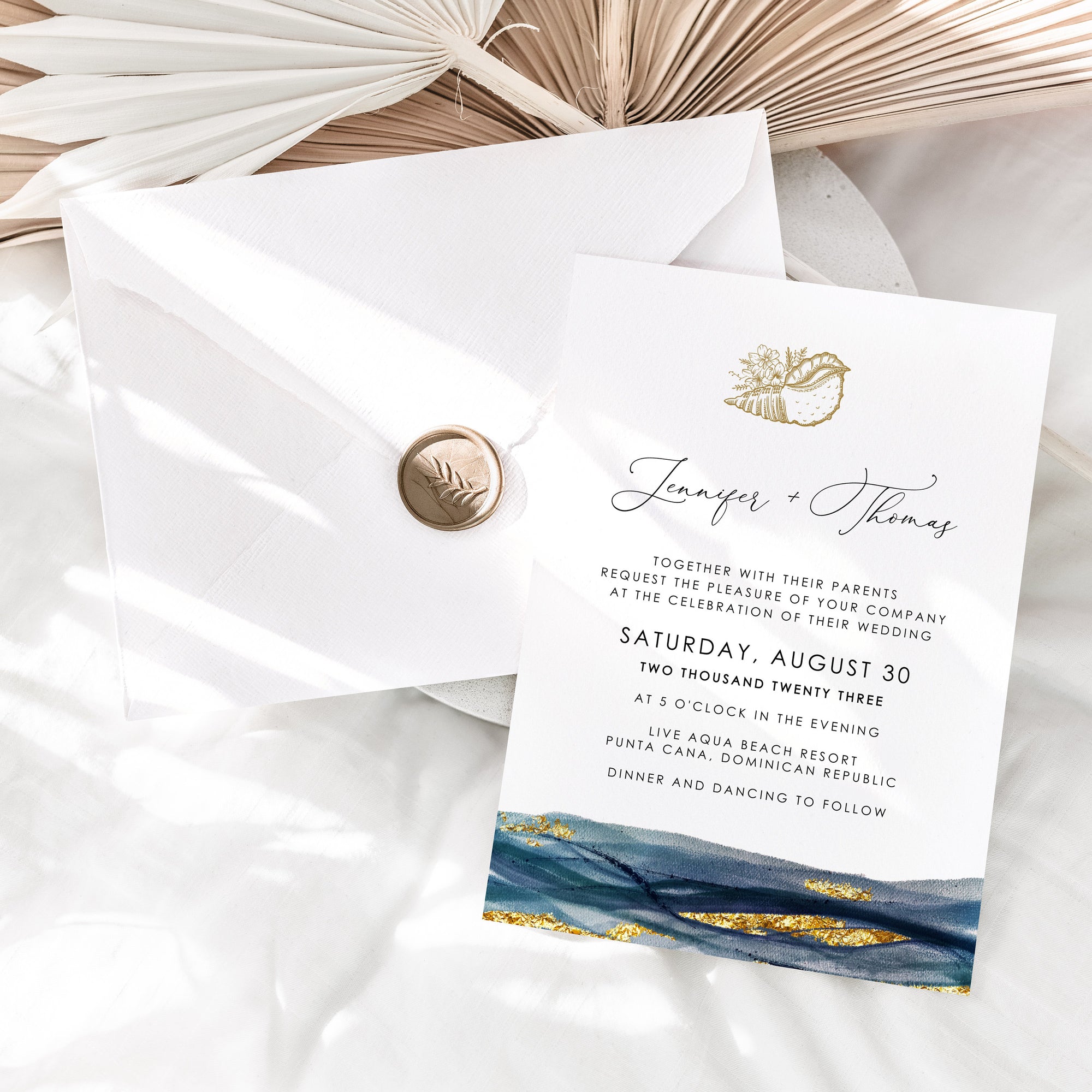 NOA | Navy and Gold Beach Wedding Invitation Template