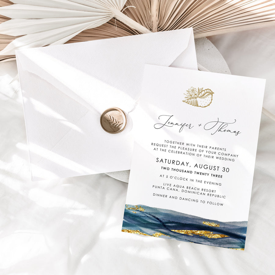 NOA | Navy and Gold Beach Wedding Invitation Template