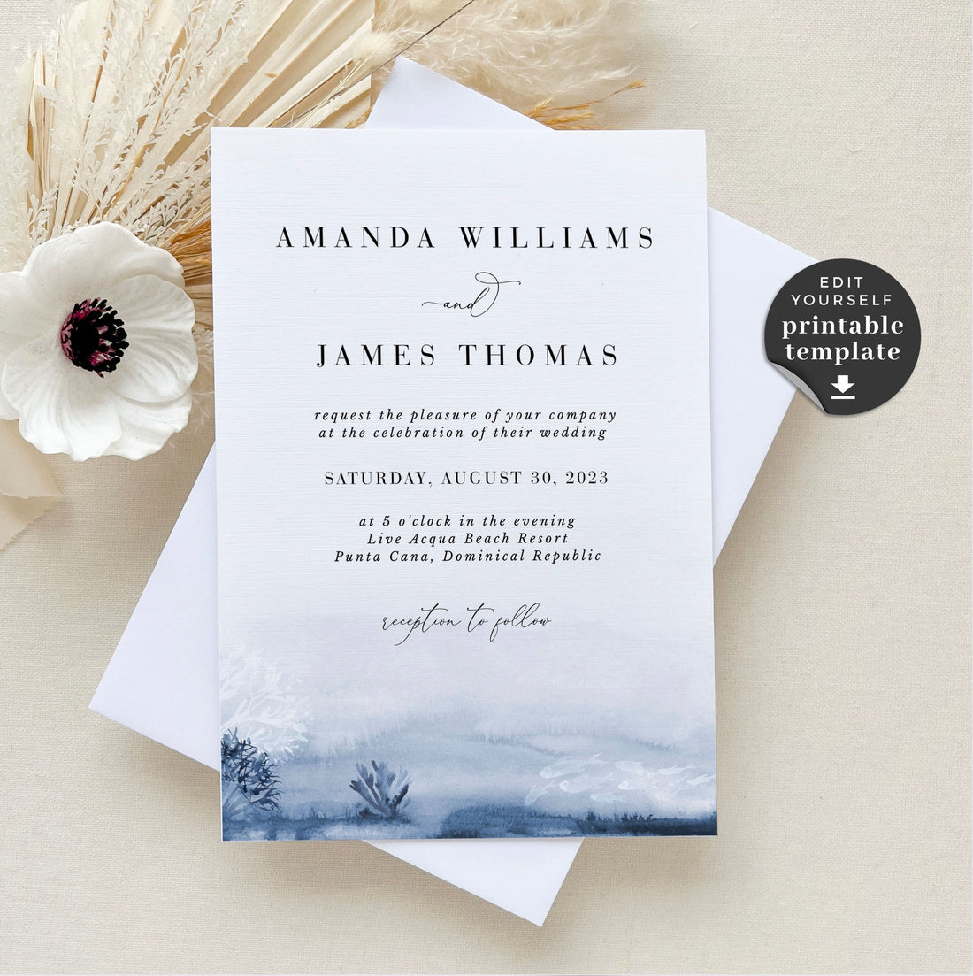 ALYSSA | Sea Wedding Invitation Template with Photo