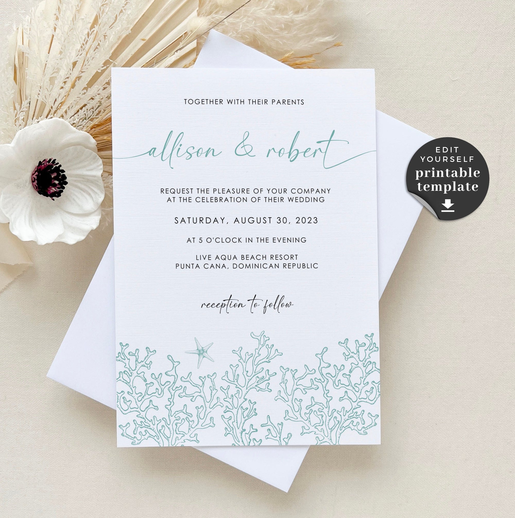 AIDA | Ocean Wedding Invitation Template with Photo Template