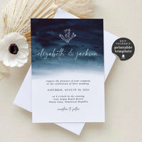 ZAHARA | Costal Beach Wedding Invitation Template with Photo