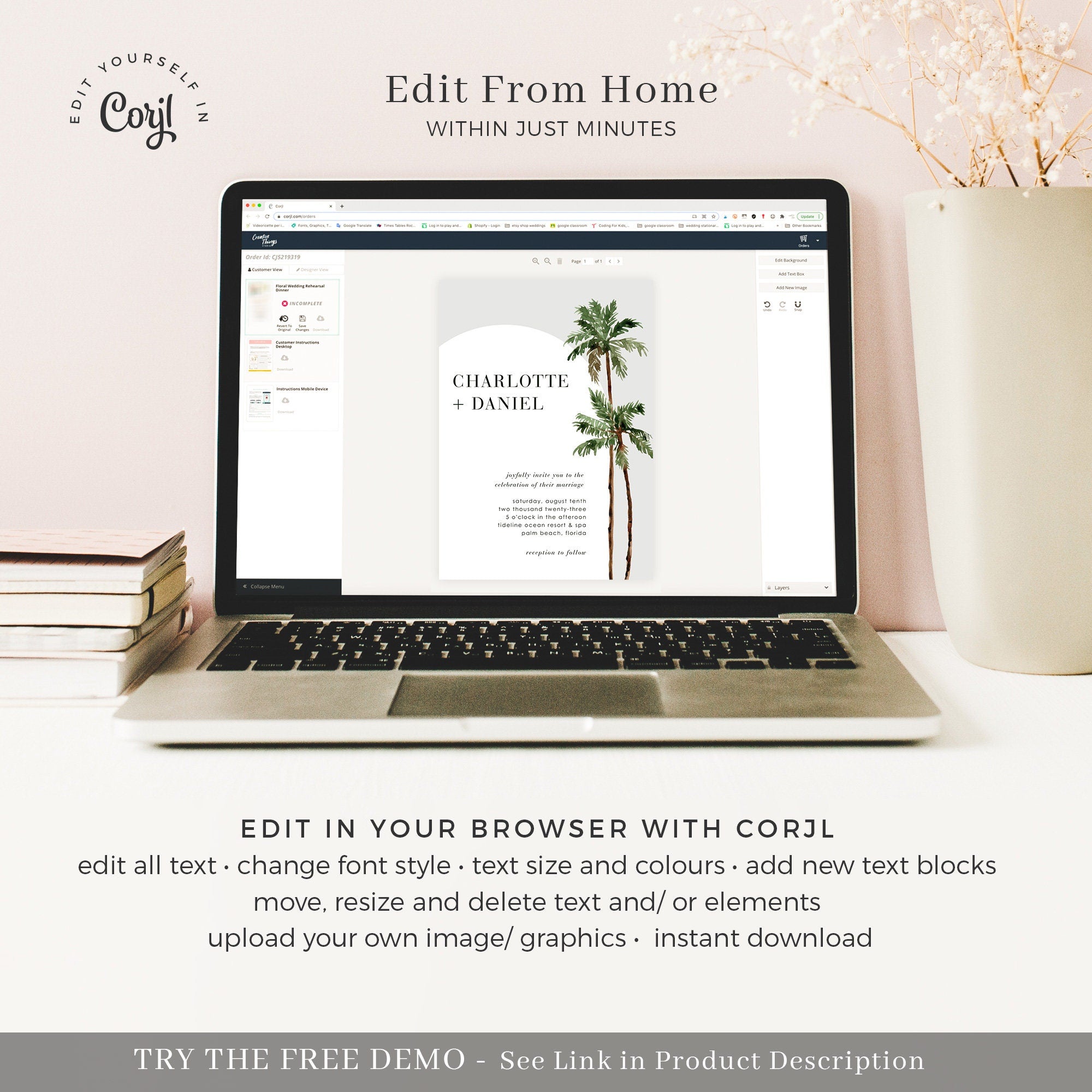 KONA Palm Tree Wedding Invitation Suite Template