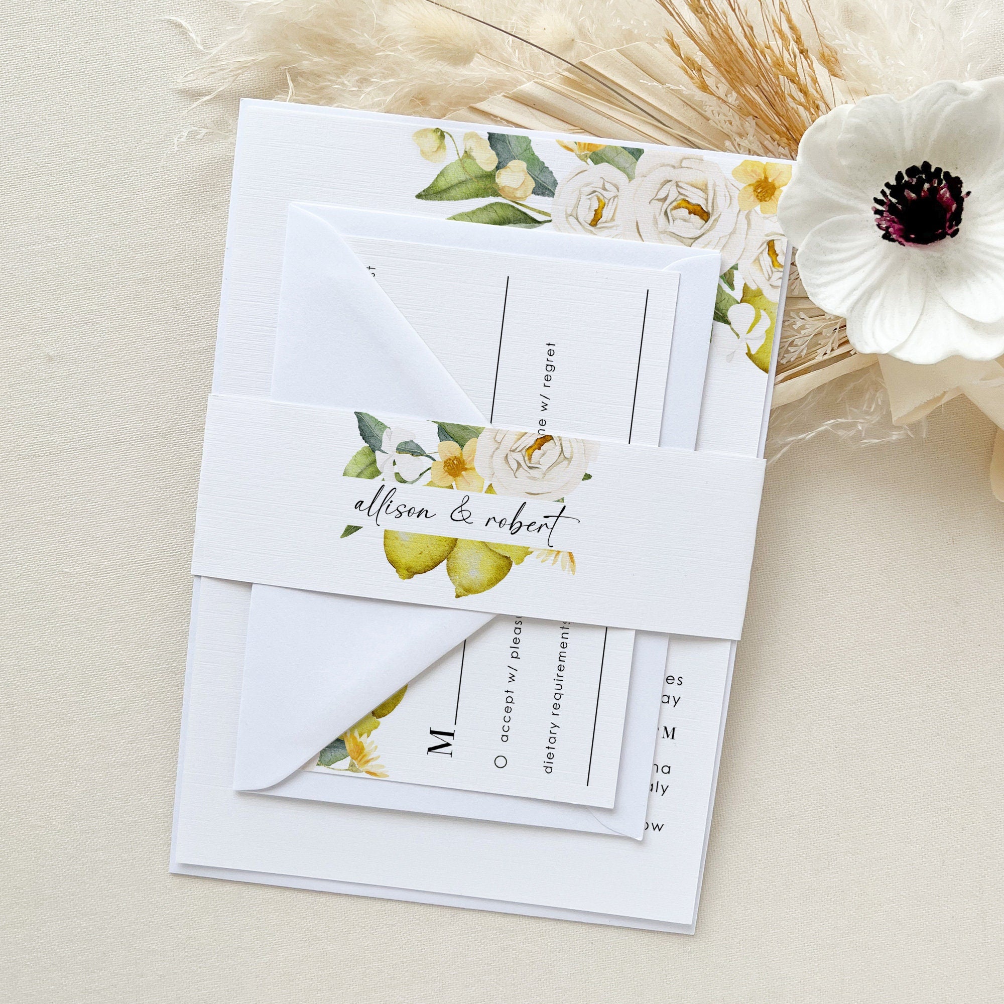 AMELIA Flowers & Lemon Wedding Invitation Suite Template