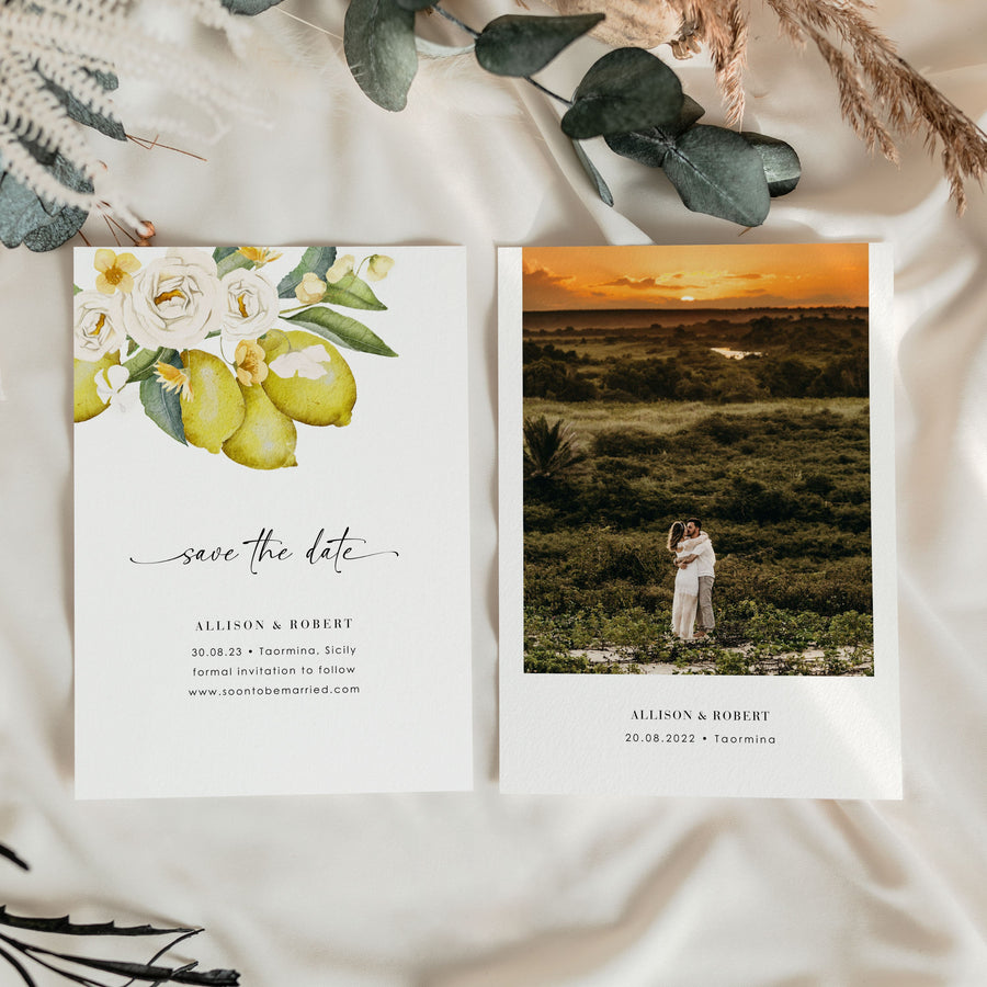Amelia | Mediterranean Italy Save the Date with Lemon