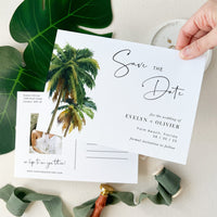 Kala | Palm Tree Save the Date Postcard with Photo