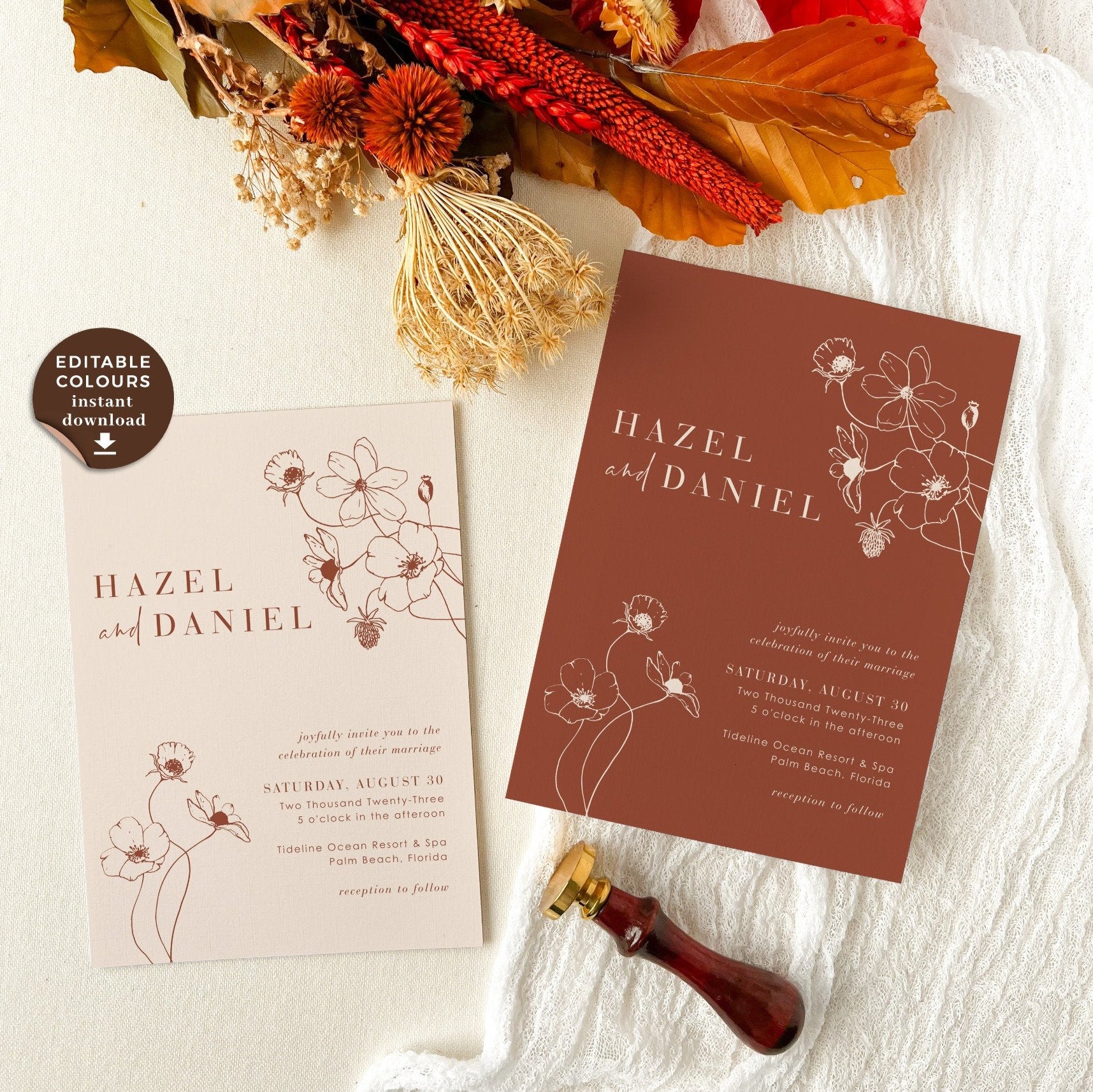 HAZEL Terracotta Boho Wedding Invitation Template
