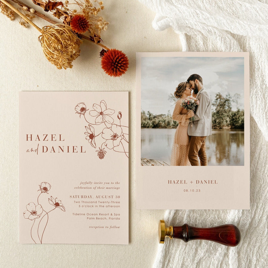 HAZEL Terracotta Boho Wedding Invitation Template