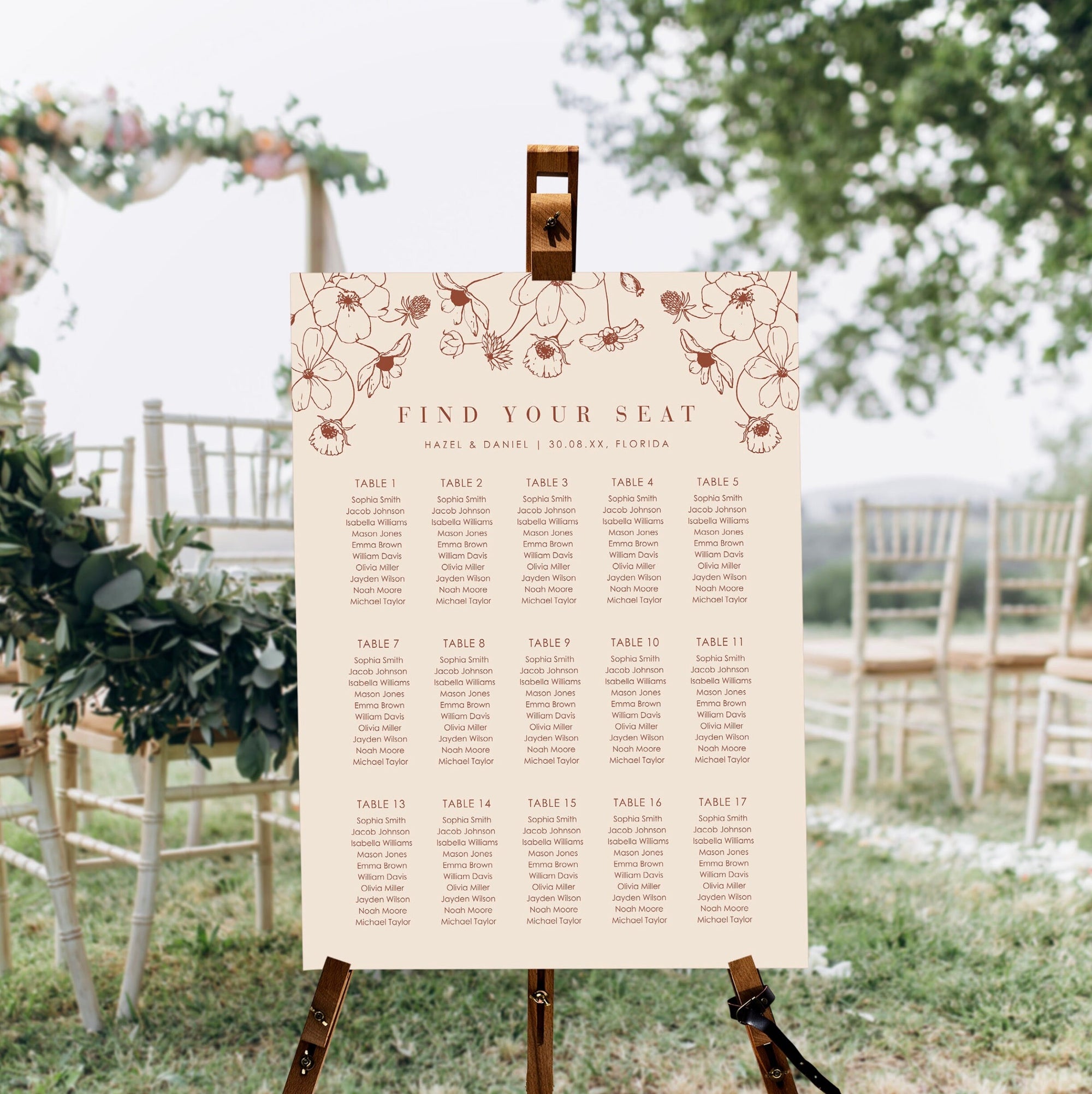 HAZEL Burnt Orange Wedding Seating Chart Printable