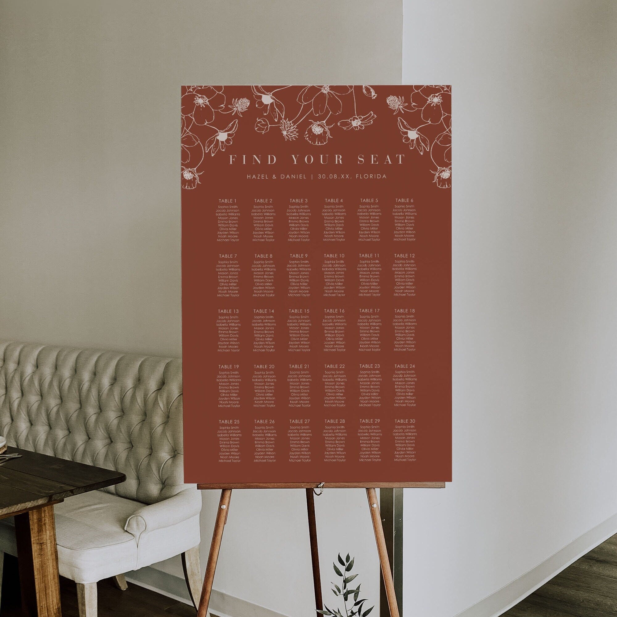 HAZEL Burnt Orange Wedding Seating Chart Printable